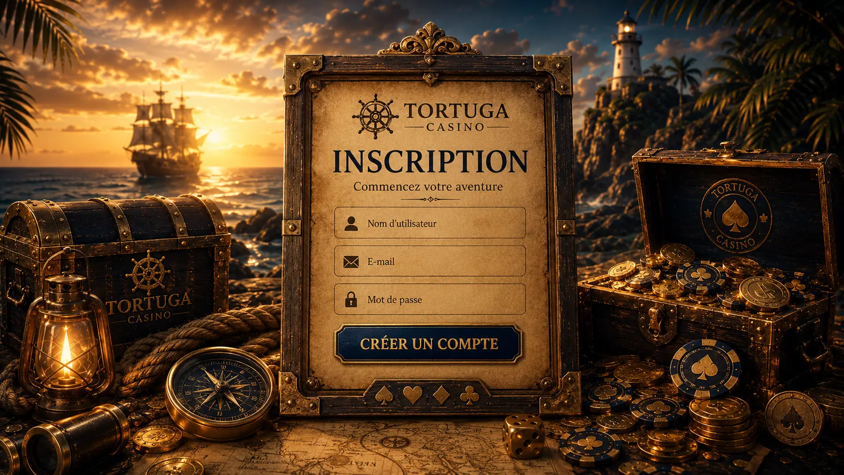 Ouverture d'un compte sur Tortuga Casino via le formulaire d'inscription